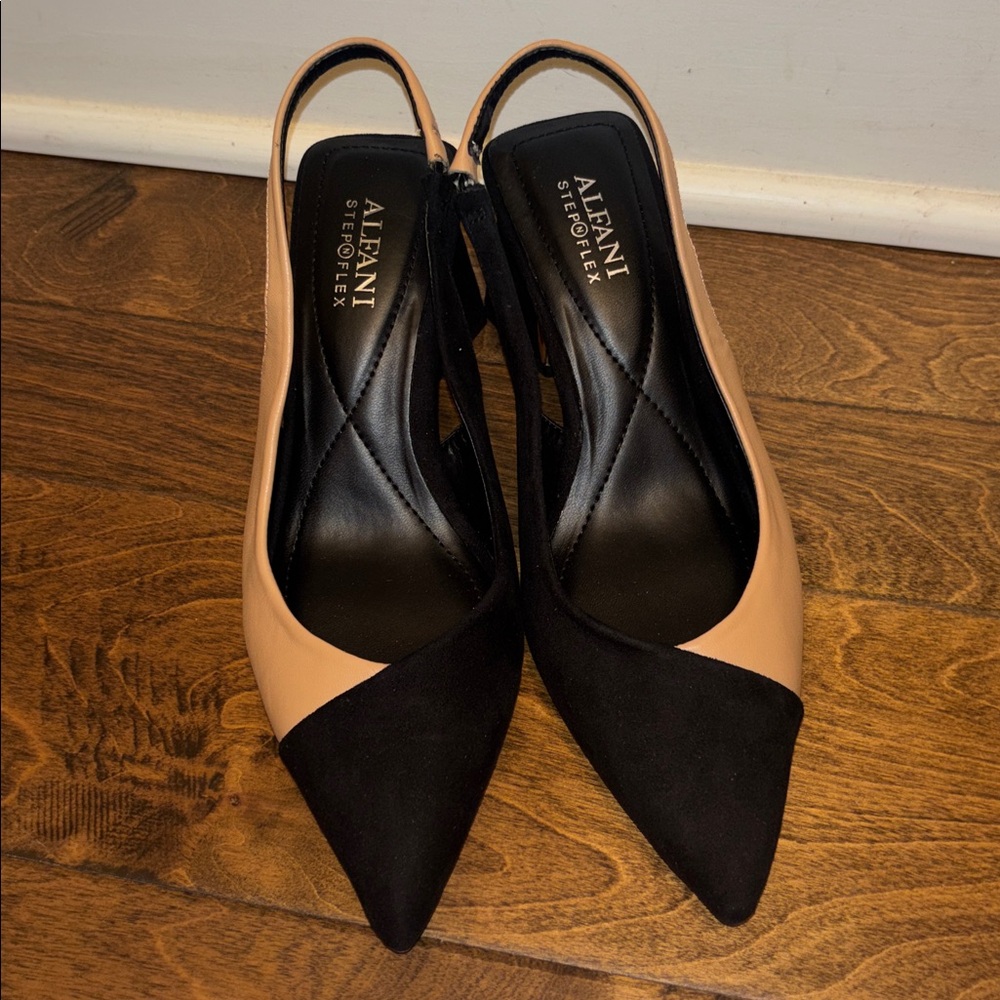 Alfani Womens Sarafina 5.5 Black Faux Leather Stretch Slingback Heels Shoes - Picture 3 of 12